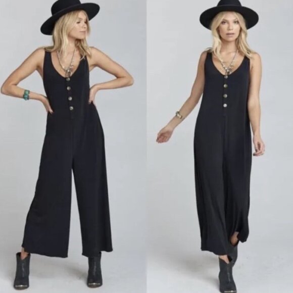 Show Me Your MuMu Pants - Show Me Your Mumu Womens Goulding Jumpsuit Black Wide Leg Stretch Jumper Size XL